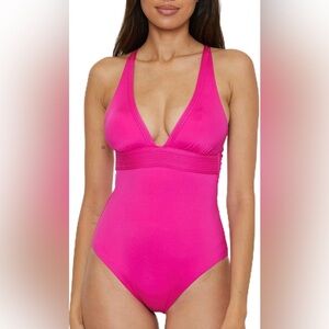 NWT Trina Turk Size 8 Monaco Plunge "Pink Parade" One Piece Swimsuit Colorful